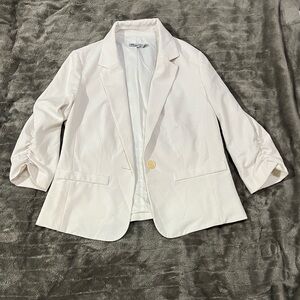 Eliza J Cream Blazer with single Button and 3/4 ruched sleeves